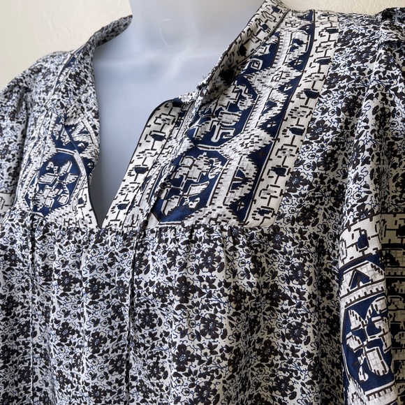 Sea NY Mosaic Patchwork Tile Geo Floral Print Ombré Tassel Silk Boho Blouse Top - Picture 5 of 11